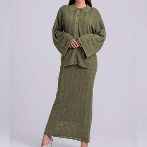 Oula Crochet Top & Maxi Skirt Set - Olive